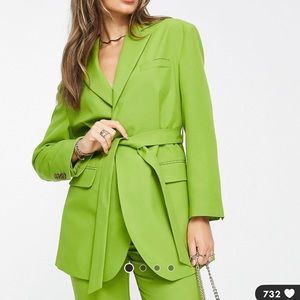 ASOS Belted suit blazer in green